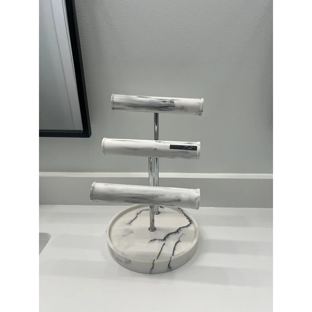 Silt Jewelry Stand White Marble 3-Tier Bracelet Holder Tray Modern Luxury Heavy